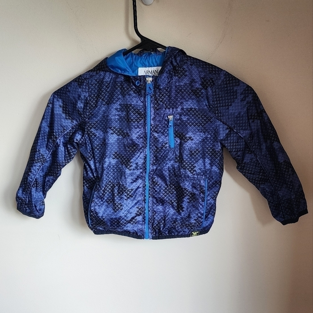 Armani Junior Blouson Nylon Hoodied Jacket Navy Blue Kids Sz 3t.